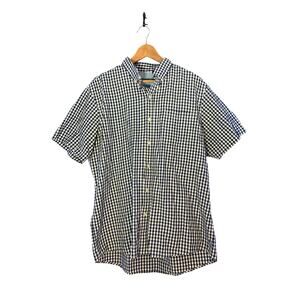 IZOD Blue and White Gingham Checked Short Sleeve Button Down Shirt, Men’s XL
